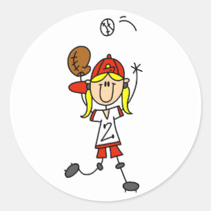 Sticker Rond Chemise et Cadeaux Fille Attrapant un Baseball