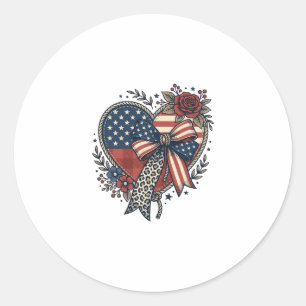 Sticker Rond Chemise Fleurie à Nœud Papillon Cœur Patriotique V