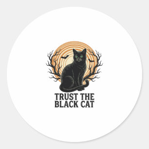 Sticker Rond Chemise Halloween Chat Noir Vintage Lune Sombre Ch