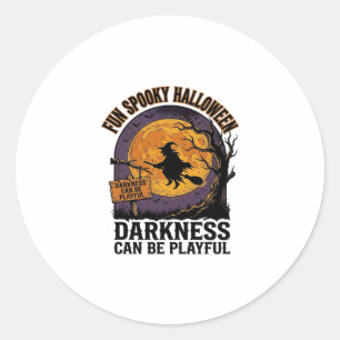 Sticker Rond Chemise Halloween Darkness Design Lune Sorcière Vi
