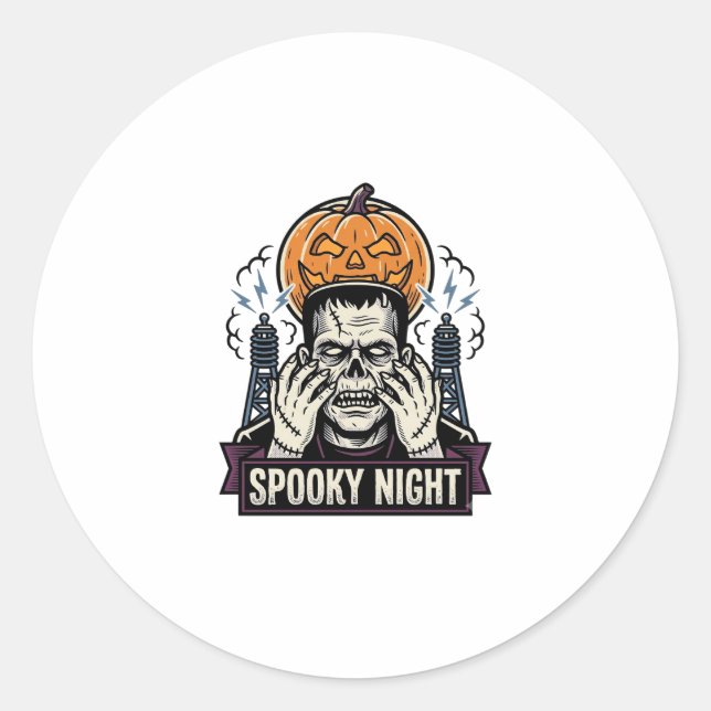 Sticker Rond Chemise Halloween Monstre avec Gravure de Lune de  (Devant)
