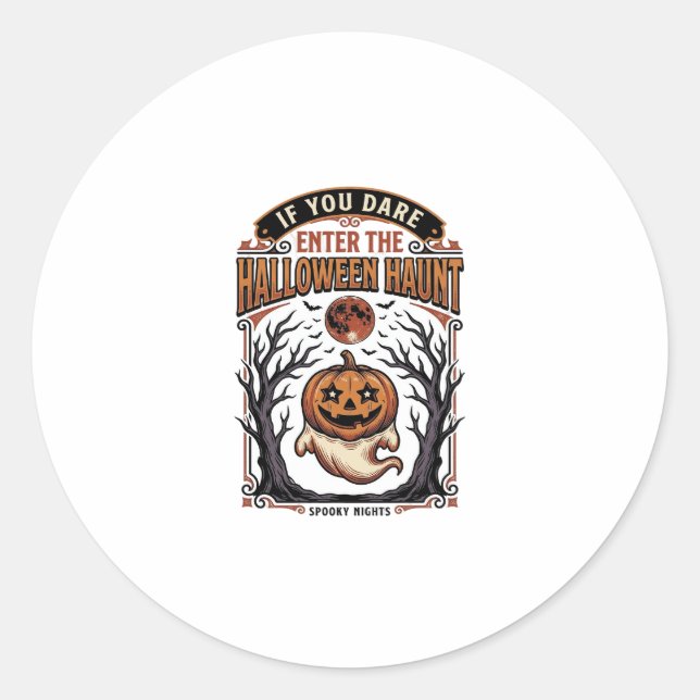 Sticker Rond Chemise Halloween Vintage Citrouille Gravée Fantôm (Devant)