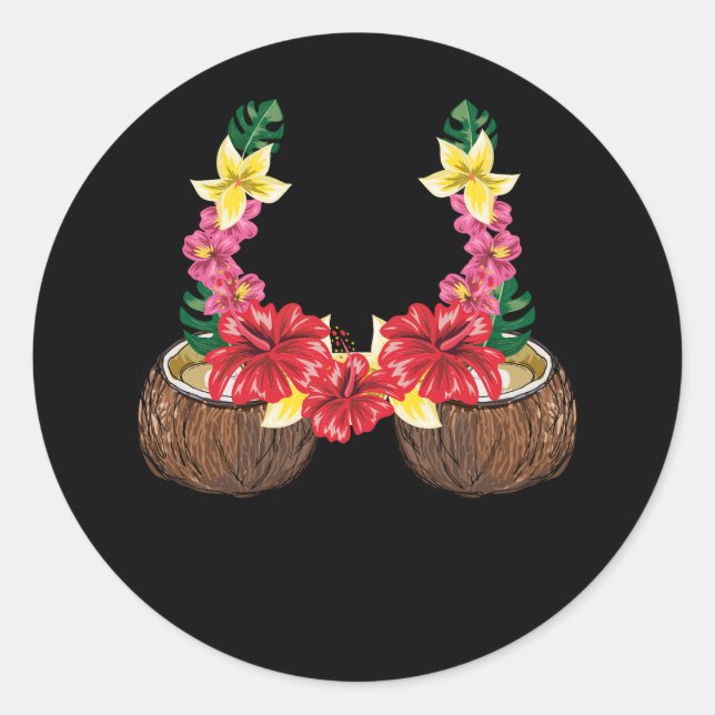 Sticker Rond Chemise Hawaiian Coconut Bra Halloween Grass Fleur (Devant)