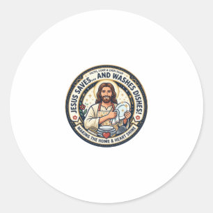 Sticker Rond Chemise Humoristique Corvées de Lessive Jésus Grap