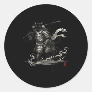 Sticker Rond Chemise japonaise vintage Samurai Cat