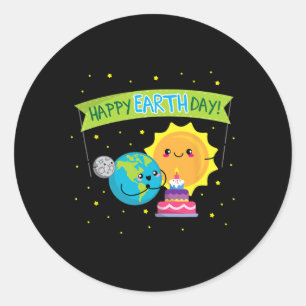 Sticker Rond Chemise jour des terres Pour Enfants Drôle Mignonn