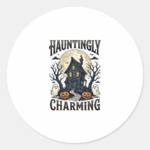 Sticker Rond Chemise Maison Hantée Vintage Cottage Halloween De