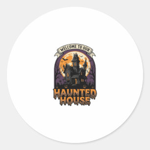 Sticker Rond Chemise Maison Hantée Vintage Halloween Bienvenue