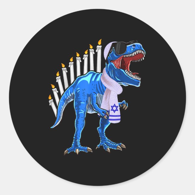 Sticker Rond Chemise Menorasaurus Rex T Rex Dinosaure Hanukkah  (Devant)
