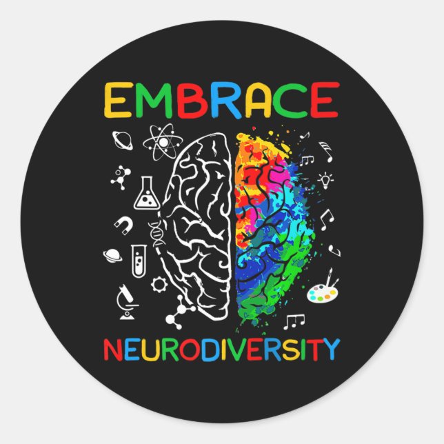 Sticker Rond Chemise Neurodiversity Embrasser la Sensibilisatio (Devant)