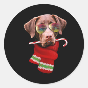 Sticker Rond Chemise Noël en Juillet Labrador Lunettes de solei