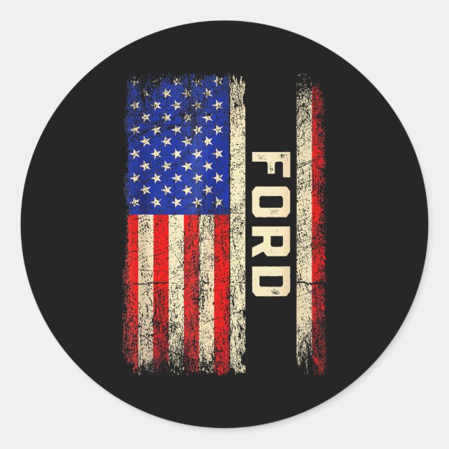 Sticker Rond Chemise Nom de Famille Ford Ford Nom Drapeau Améri (Devant)