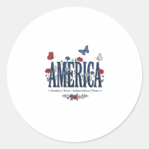 Sticker Rond Chemise patriotique papillon floral Vintage Americ
