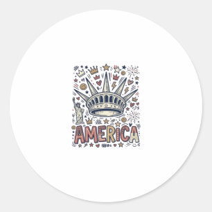 Sticker Rond Chemise patriotique Vintage America Liberty Crown