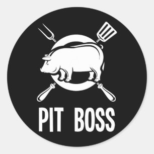Sticker Rond Chemise Pot Boss Bbq Funny Pitmaster Pig Grilling