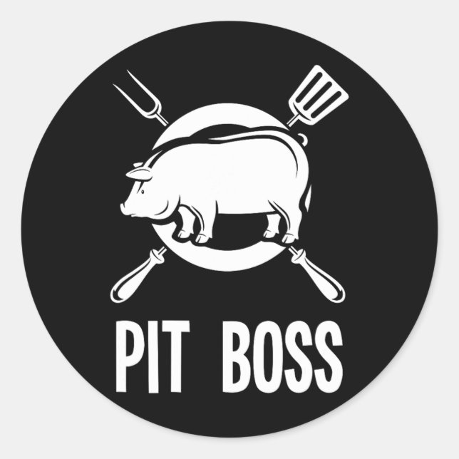 Sticker Rond Chemise Pot Boss Bbq Funny Pitmaster Pig Grilling  (Devant)