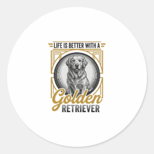 Sticker Rond Chemise pour amateur de chien Retriever doré gravu