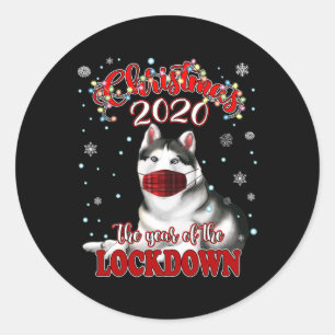 Sticker Rond Chemise pour chien Husky sibérien de Noël Confinem