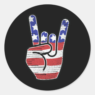 Sticker Rond Chemise Rock N Roll Drapeau Usa Corne Signe Rétro
