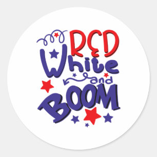 Sticker Rond Chemise Rouge Blanc Et Boom 4 juillet Pour Les Gar