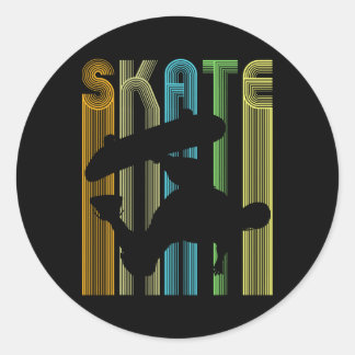 Sticker Rond Chemise Silhouette de Skateur Rétro Vintage Planch