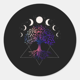 Sticker Rond Chemise Spirituelle Arbre De Vie Phases Lunaires P