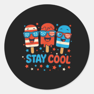 Sticker Rond Chemise Stay Cool Popsicle Garçons Hommes 4 juille