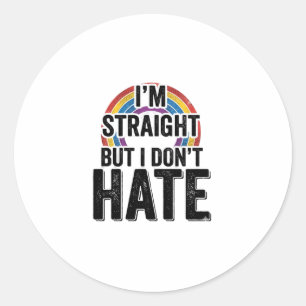 Sticker Rond Chemise Straight Ally Rainbow Typographie Vintage_