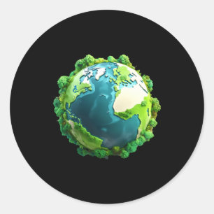 Sticker Rond Chemise T Jour De La Terre Verte Et Bleue Avec Des