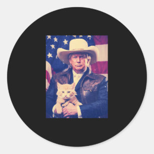 Sticker Rond Chemise Trump Chat Drôle Cowboy Donald Trump Améri