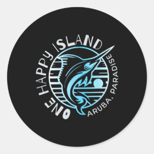 Sticker Rond Chemise Une Île Heureuse Aruba Poisson Voile Pêche