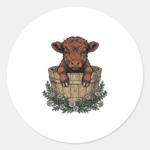 Sticker Rond Chemise veau Highland vintage art seau de margueri