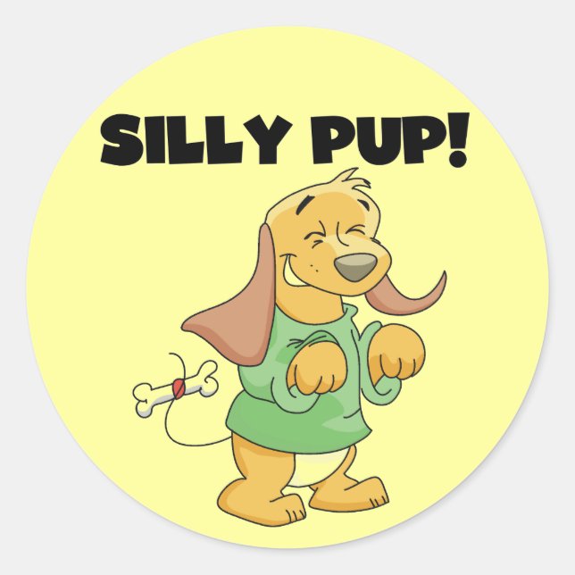 Sticker Rond Chemise verte Silly Pup Tshirts et cadeaux (Devant)