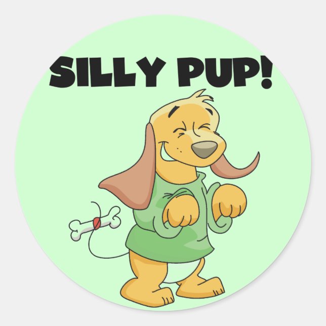 Sticker Rond Chemise verte Silly Pup Tshirts et cadeaux (Devant)