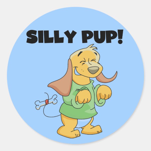 Sticker Rond Chemise verte Silly Pup Tshirts et cadeaux (Devant)