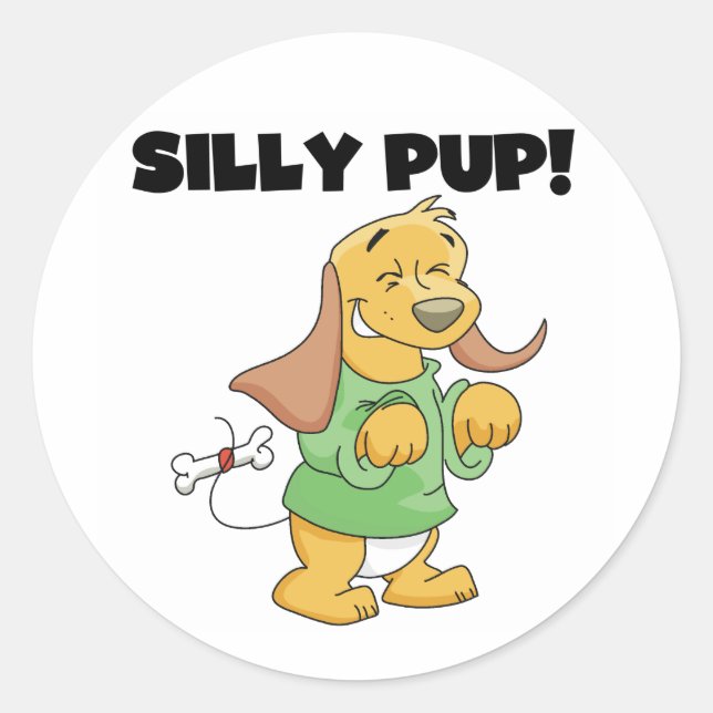 Sticker Rond Chemise verte Silly Pup Tshirts et cadeaux (Devant)