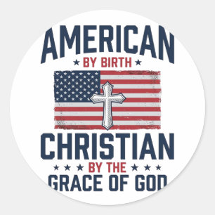 Sticker Rond Chemise Vintage Croix du Drapeau Chrétien Américai