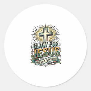 Sticker Rond Chemise vintage de croix chrétienne Glow For Jesus