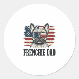 Sticker Rond Chemise Vintage Frenchie Dad Bulldog Patriotique_1