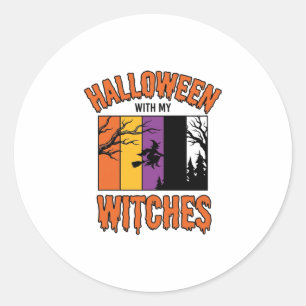Sticker Rond Chemise Vintage Halloween Sorcières Balai de Sorci