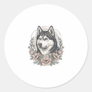 Sticker Rond Chemise vintage Husky Floral Portrait Design_1