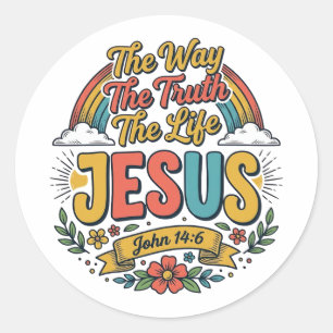 Sticker Rond Chemise Vintage Jésus La Voie Vérité Vie
