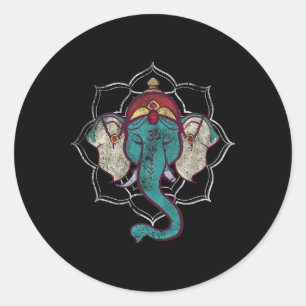 Sticker Rond Chemise vintage Lord Ganesha Hindouisme Yoga
