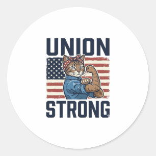 Sticker Rond Chemise vintage patriotique de travailleur de chat