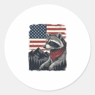 Sticker Rond Chemise vintage patriotique Raccoon Mountain Flag 