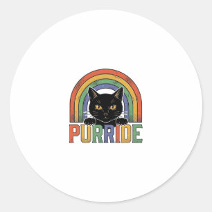 Sticker Rond Chemise vintage Purride Chat Noir Arc-en-Ciel Desi