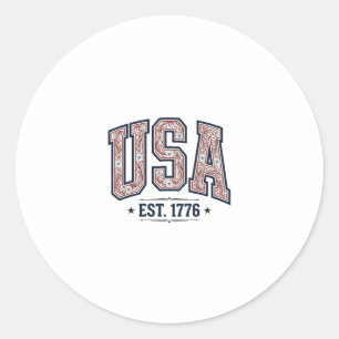 Sticker Rond Chemise Vintage USA Établie 1776 Gravure Patriotiq