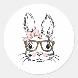 Sticker Rond Chemise visage de lapin mignon imprimé léopard Pâq