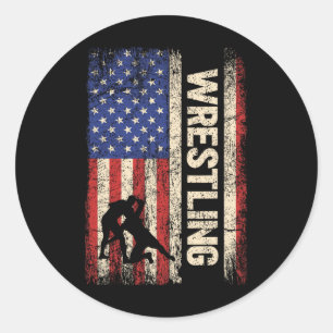 Sticker Rond Chemise Wrestling Usa Drapeau Américain Lutte 4 Ju