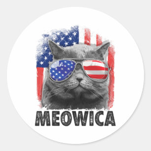 Sticker Rond Chemises 4 juillet Chat Meowica Merica Hommes État